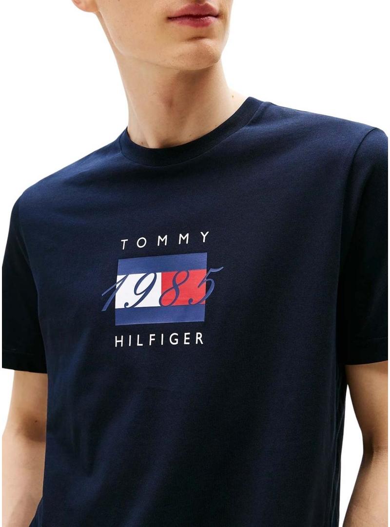 Camiseta Tommy Hilfiger Linear azul marinho para homem