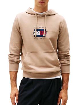 Moletom Tommy Hilfiger Linear bege para homens.