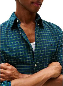 Camisa Tommy Hilfiger Oxford tartan verde para homem.