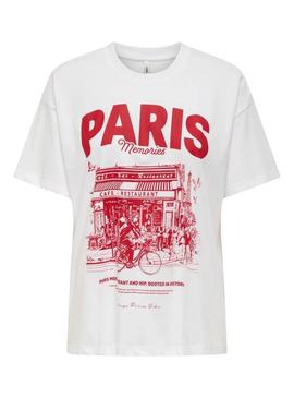 Camiseta Only Vivvi Paris branca para mulher.