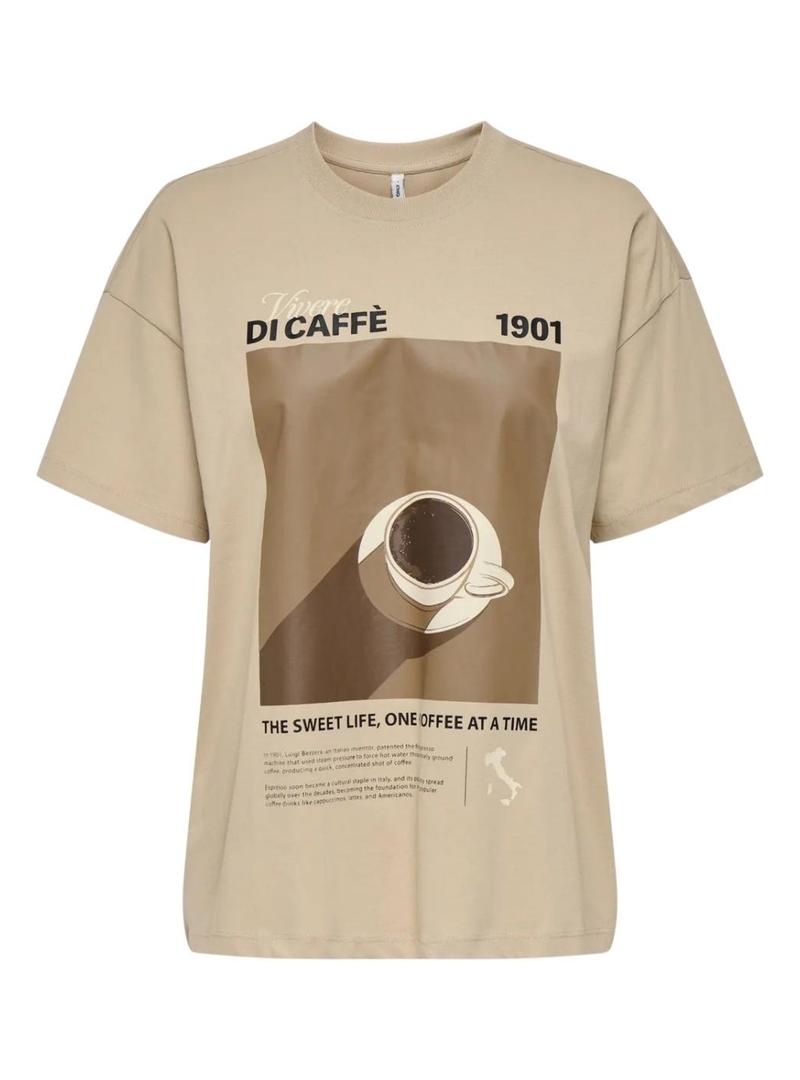 Camiseta Only Vivvi bege para mulher.