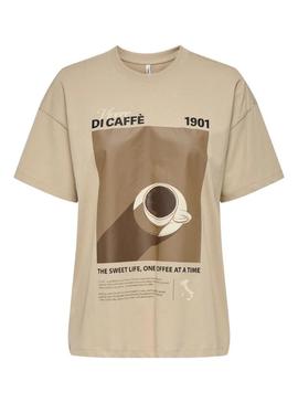 Camiseta Only Vivvi bege para mulher.