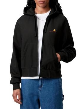 Moletom com zíper Carhartt preto para mulher.