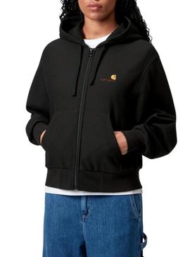 Moletom com zíper Carhartt preto para mulher.