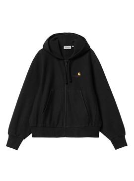 Moletom com zíper Carhartt preto para mulher.