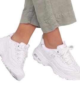 Tênis Skechers D Lites branco para mulher.