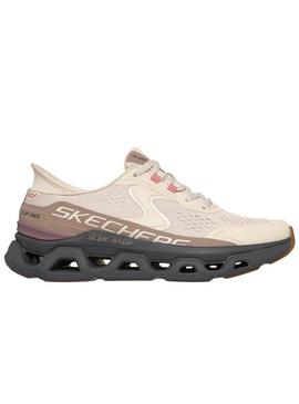 Tênis Skechers Glide Step rosa para mulher.