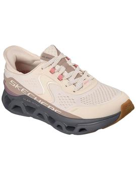 Tênis Skechers Glide Step rosa para mulher.