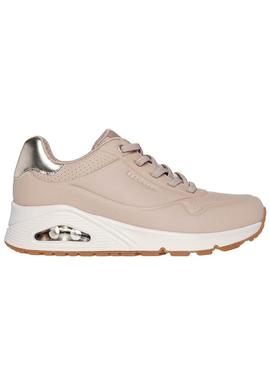 Tênis Skechers Uno Shimmer rosa para mulher.
