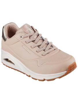 Tênis Skechers Uno Shimmer rosa para mulher.