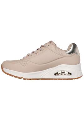 Tênis Skechers Uno Shimmer rosa para mulher.