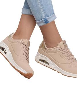 Tênis Skechers Uno Shimmer rosa para mulher.