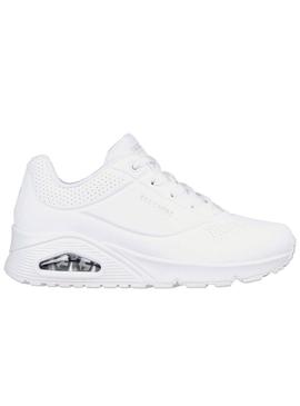 Tênis Skechers Uno branco para mulher.