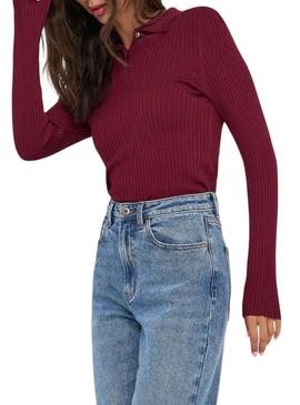 Camisa jersey Only Mila polo granate para mulher.