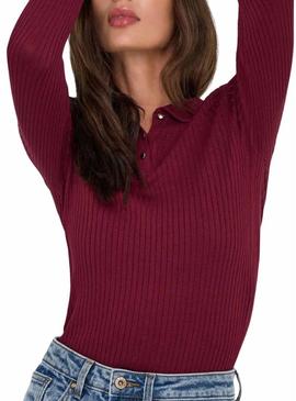 Camisa jersey Only Mila polo granate para mulher.