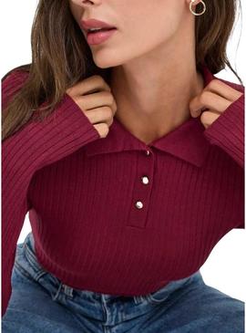 Camisa jersey Only Mila polo granate para mulher.