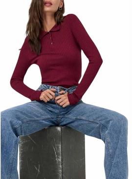 Camisa jersey Only Mila polo granate para mulher.