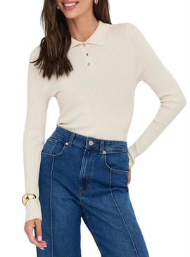 Camisa Only Mila polo bege para mulher.