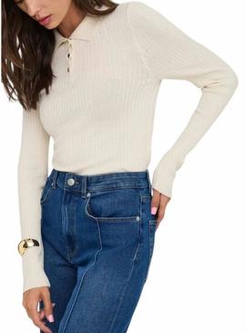 Camisa Only Mila polo bege para mulher.