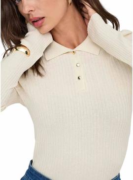 Camisa Only Mila polo bege para mulher.