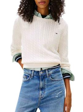 Camisola Tommy Jeans Cable branca para mulher