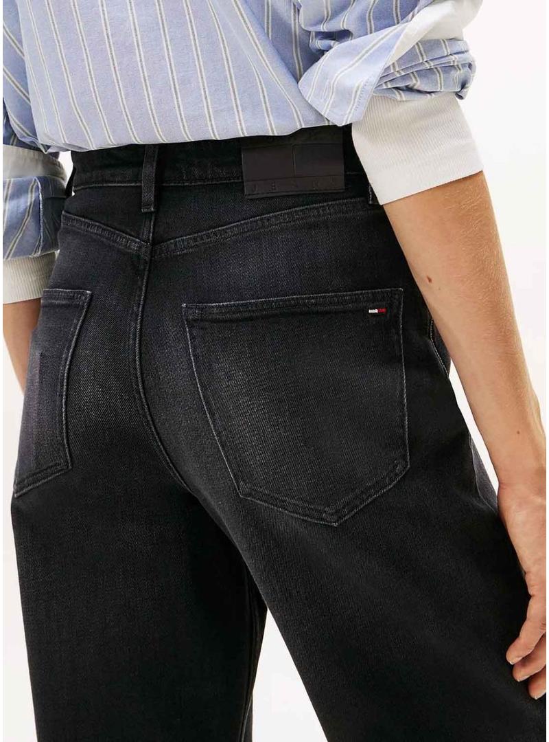 Calça jeans Tommy Jeans Layla preta para mulher.