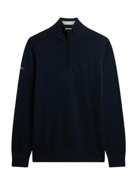 Camisa Henley Superdry em azul marinho para homens.