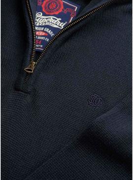 Camisa Henley Superdry em azul marinho para homens.