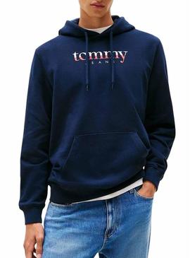 Moletom Tommy Jeans Hoodie DNA azul para homem.