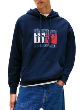 Moletom Tommy Jeans Flag azul marinho para homem.