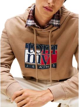 Moletom Tommy Jeans Flag camelo para homem.