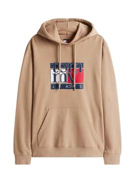 Moletom Tommy Jeans Flag camelo para homem.