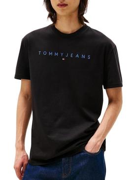 Camiseta Tommy Jeans Linear logo preta para homem.