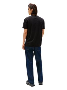 Camiseta Tommy Jeans Linear logo preta para homem.