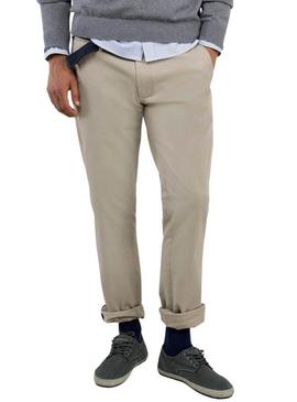 Calça chinesa El Ganso bege slim fit para homem.
