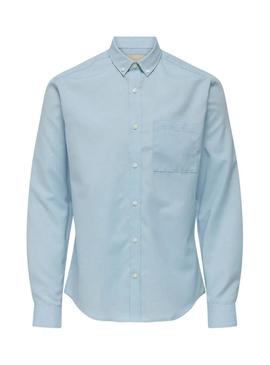 Camisa Only and Sons Alvares oxford azul slim para homem