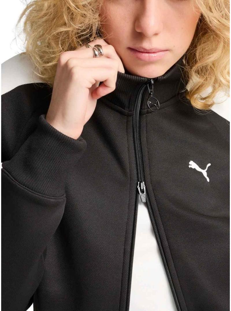 Jaqueta esportiva Puma T7 preta para mulher.