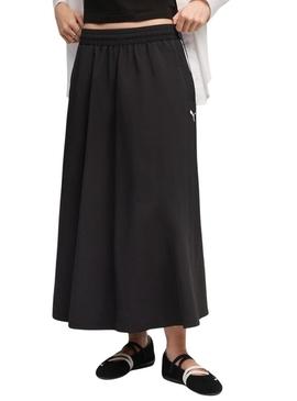 Saia Puma T7 woven midi preta para mulher.
