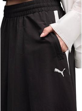 Saia Puma T7 woven midi preta para mulher.