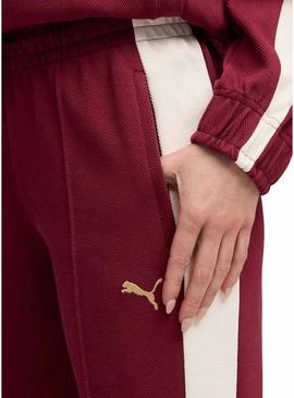 Calça esportiva Puma acampanada granate T7 para mulher.