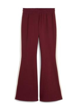 Calça esportiva Puma acampanada granate T7 para mulher.