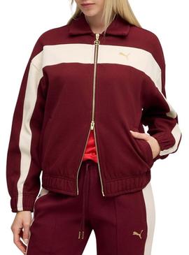 Jaqueta esportiva Puma T7 Relaxed grená para mulher.