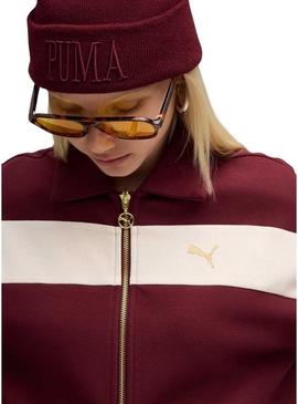 Jaqueta esportiva Puma T7 Relaxed grená para mulher.