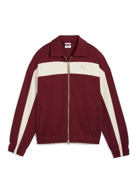 Jaqueta esportiva Puma T7 Relaxed grená para mulher.