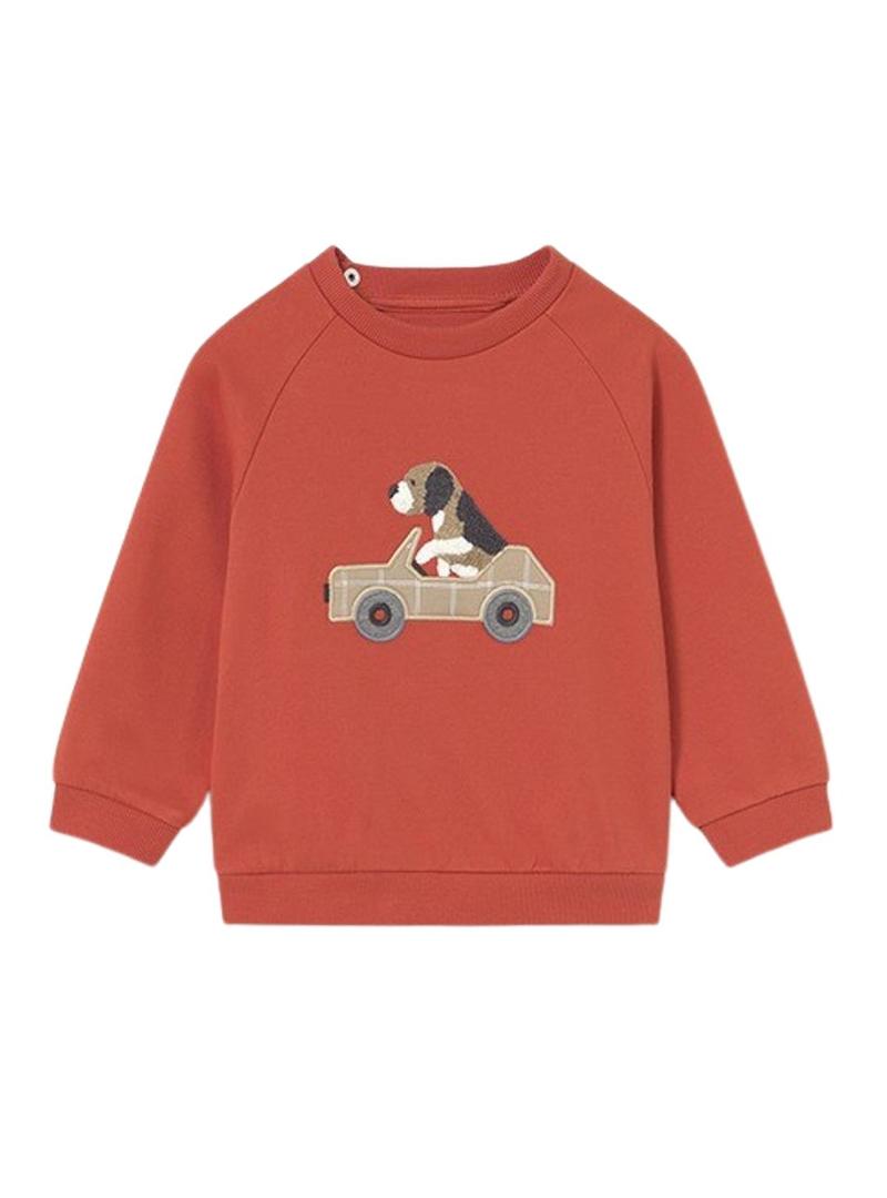 Conjunto de treino Mayoral laranja com carro 2 calças para bebê.