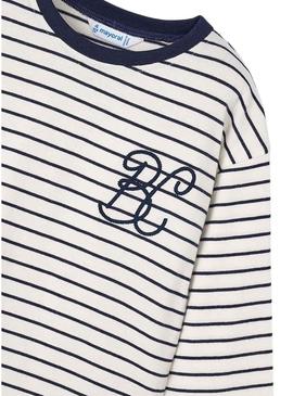 Camiseta Mayoral listras azul marinho para menina