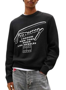 Camisola Tommy Jeans Signature preta para homem.