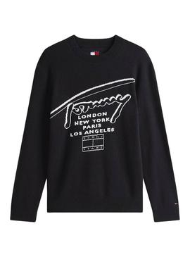Camisola Tommy Jeans Signature preta para homem.