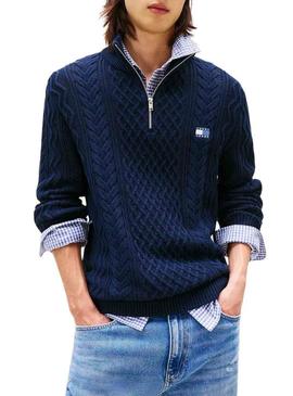 Camisola Tommy Jeans Cable Zip azul para homem