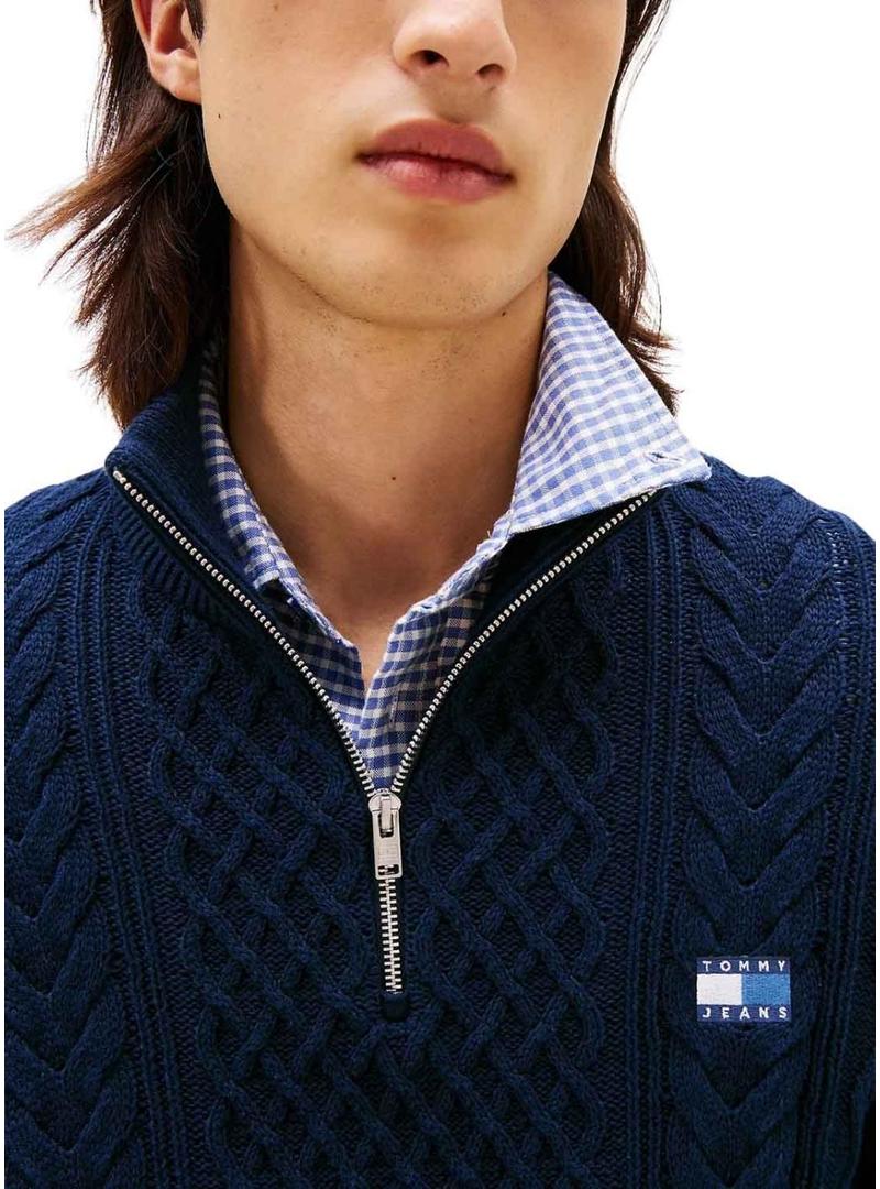Camisola Tommy Jeans Cable Zip azul para homem